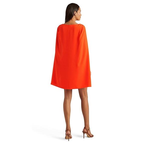 Ralph Lauren Cape Georgette Cocktail Dress Orange Bright Vermillion color Sz 6 - Picture 2 of 9